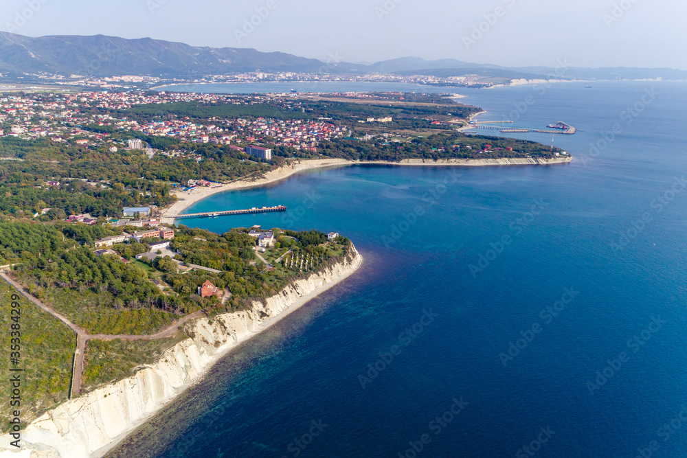 The Resort Of Gelendzhik. the area of Blue Bay. In the background the Gelendzhik Bay and the Markotkh mountain range, Caucasus mountains