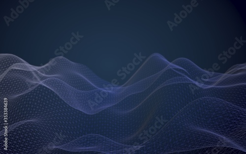 Abstract landscape on a blue background. Cyberspace grid. hi tech network. 3d technology illustration. 3D illustration © Plastic man