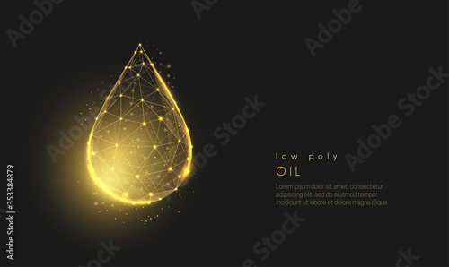 Abstract low poly falling golden oil drop.