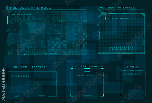 Obraz na płótnie Set of HUD user screen interface on dark blue digital hi tech background. Futuristic layout of control panel and user menu in HUD style. Editable stroke. Good for animation. Vector w salonie