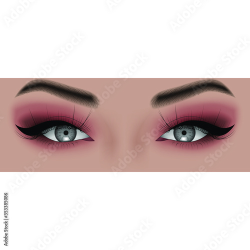 Gray eyes with evening make-up.