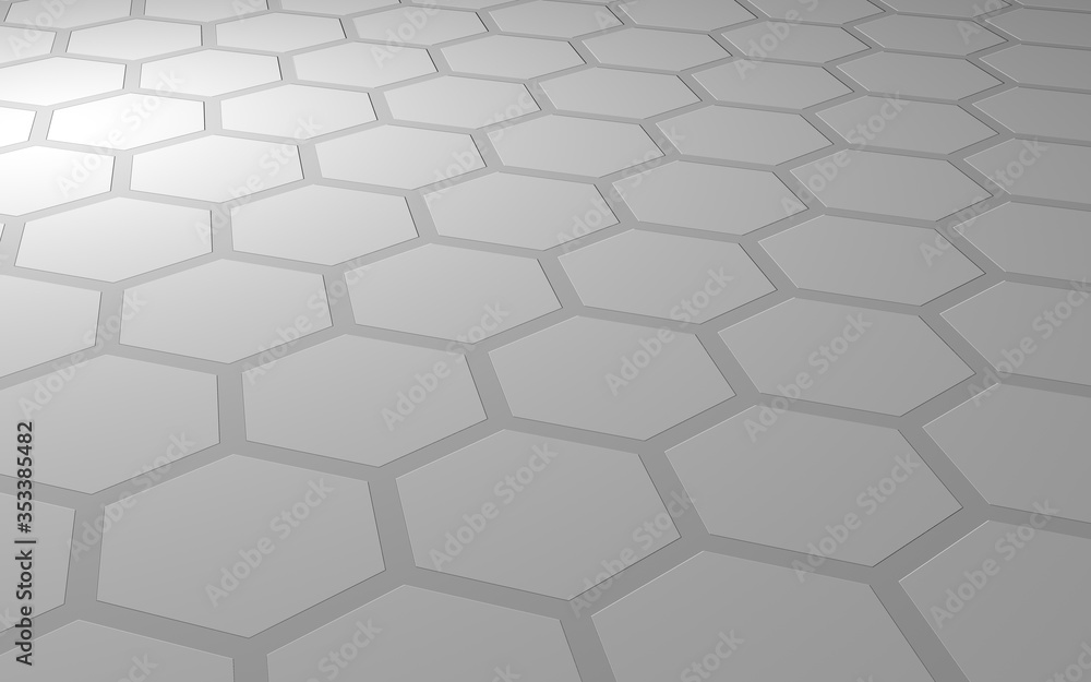 Honeycomb on a gray background. Perspective view on polygon look like honeycomb. Extruded, bump cell. Isometric geometry. 3D illustration