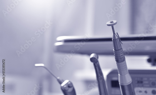 Equipment for dental treatment. Tools drills and attachments. Beauty and health concept