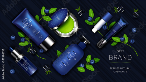 Cosmetic series with wild berries realistic vector