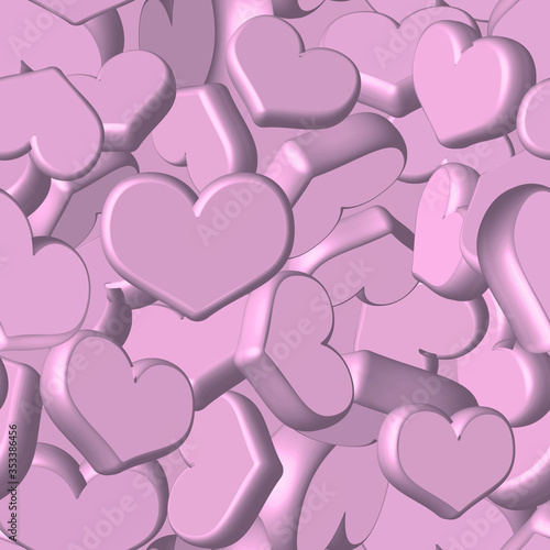 3D vector symbol, volumetric pink hearts. Seamless pattern.