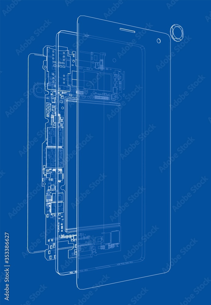 Disassembled smartphone concept outline. Vector