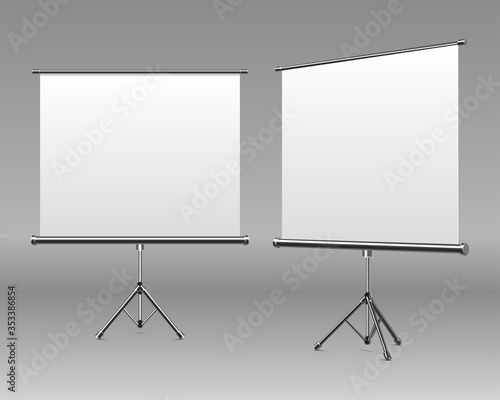 Tripods with empty roll up posters vector illustration