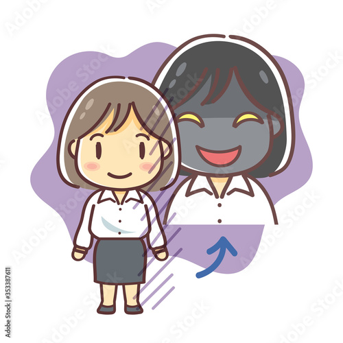 裏の顔がある女性のイラスト（サイコパス・シャツ）