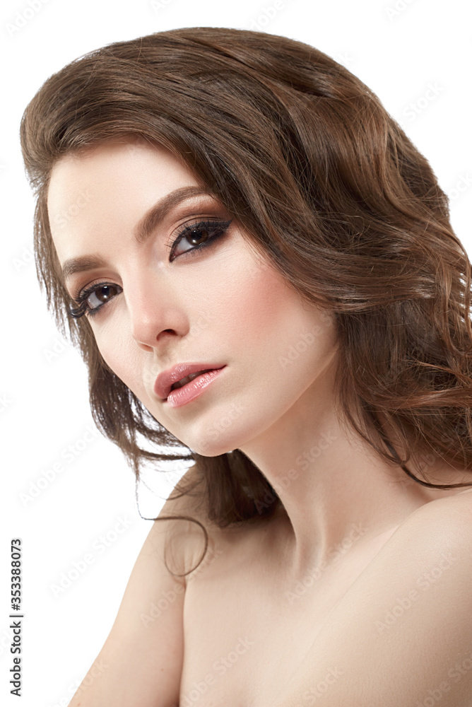 Portrait of beautiful young curly hair woman girl. Fashion photo Portrait of beautiful young curly hair woman girl. Fashion photo