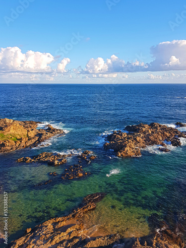 Stunning crystal clear turquoise sea coastline with rocks and the blue sky, in Salvador, Bahia, Brazil