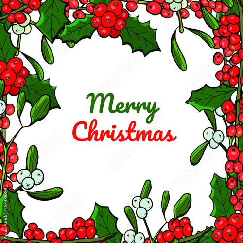 Christmas card vector of mistletoe and holly.