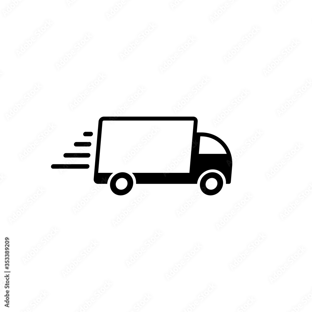Delivery truck vector icon. Fast moving transport service car symbol. Speed shipping sign. Logistic logo. Isolated on white background. Delivery truck vector icon. Fast moving transport service car symbol. Speed shipping sign. Logistic logo. Isolated on white background.