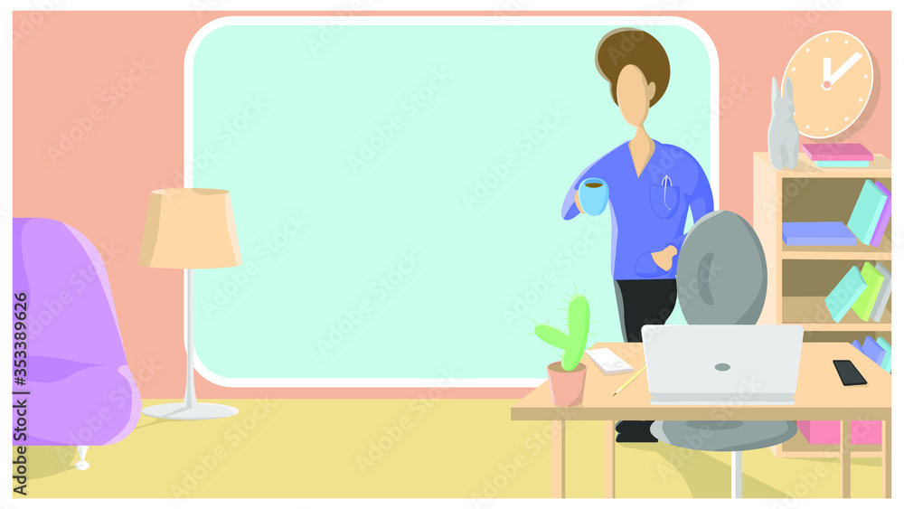 Young Woman and Man in Fashion Clothing Standing and Drinking Coffee at Cafe Vector Illustration Young Woman and Man in Fashion Clothing Standing and Drinking Coffee at Cafe Vector Illustration
