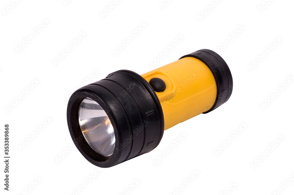 yellow electric flashlight isolated on white background yellow electric flashlight isolated on white background