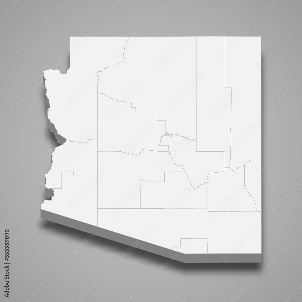 arizona 3d map state of United States Template for your design Stock