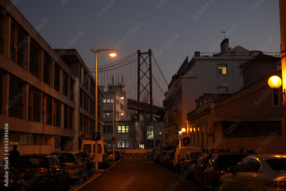 Night view of the bridge April 25 from Lisbon city