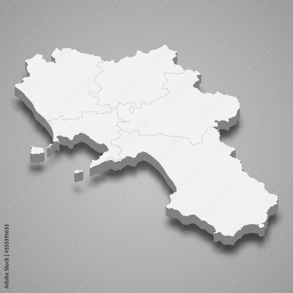 campania 3d map region of Italy Template for your design