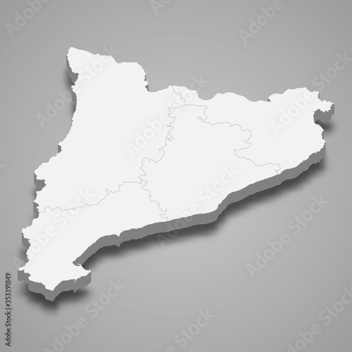 Catalonia 3d map region of Spain Template for your design photo