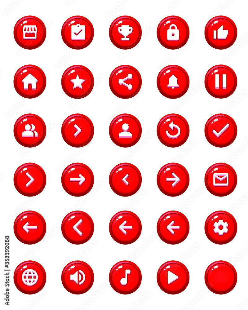 Set of Mobile Game Buttons with Icons - Graphical User Interface Kit Set of Mobile Game Buttons with Icons - Graphical User Interface Kit