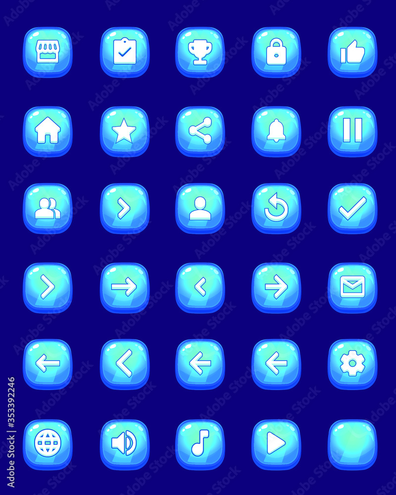 Set of Mobile Game Buttons with Icons - Graphical User Interface Kit Set of Mobile Game Buttons with Icons - Graphical User Interface Kit