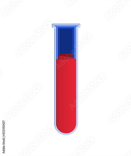 Medical test tube with blood. Analysis. Design in paper style. Vector