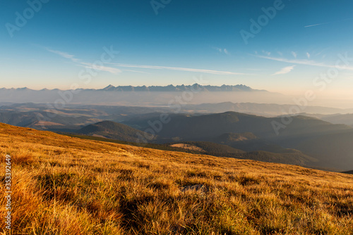 High Tatras from Low Tatras, Kralova Hola Slovakia, morning sunrise