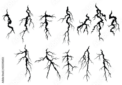 Set of cracks. Collection of black faults and cracks. Earth crack vector set. Black and white vector illustration.