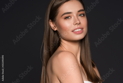 Young woman face macro natural make up