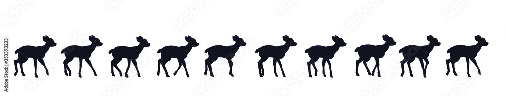 Full cycle animation of the little deer's gait. Black and white silhouette.