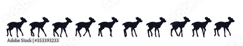 Full cycle animation of the little deer's gait. Black and white silhouette.