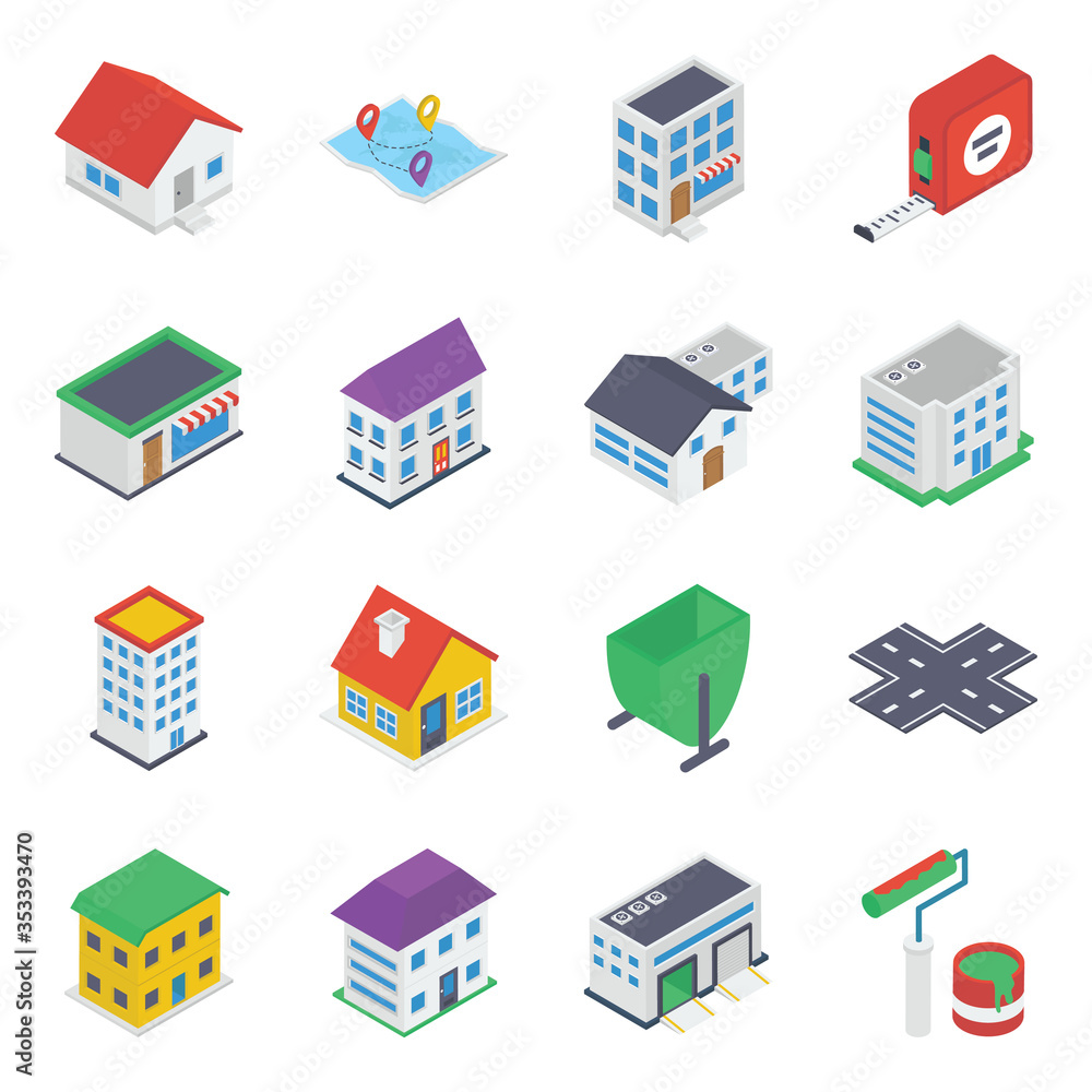

Real Estate Isometric Icons Pack 
