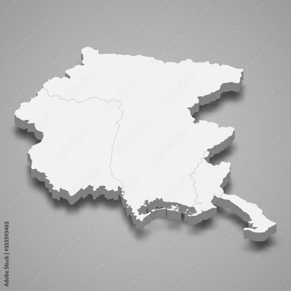 venezia giulia 3d map region of Italy Template for your design