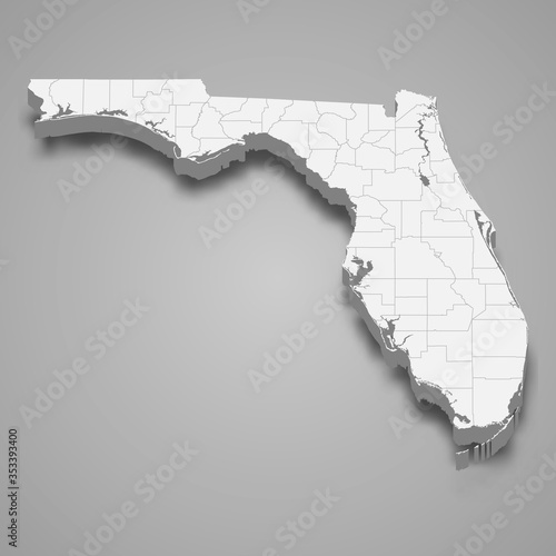 Florida 3d map state of United States Template for your design