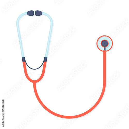 Red medical phonendoscope stethoscope flat style vector illustration isolated on white background.