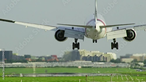 Airplane is landing at Hamburg Airport photo