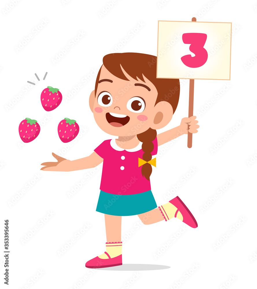 cute little kid girl study math number count vegetable cute little kid girl study math number count vegetable