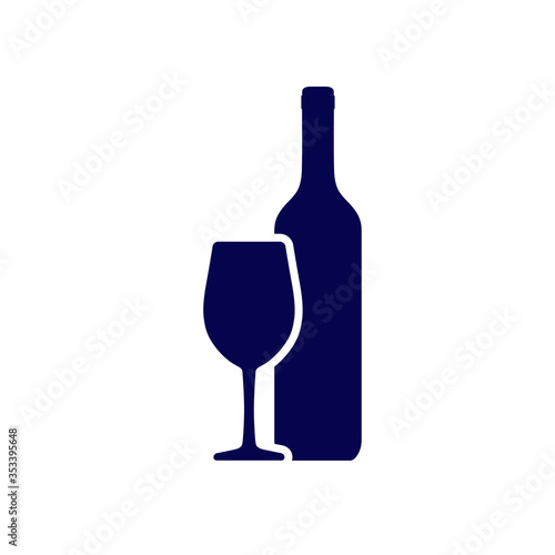 Wine bottle and wineglass icon isolated on white