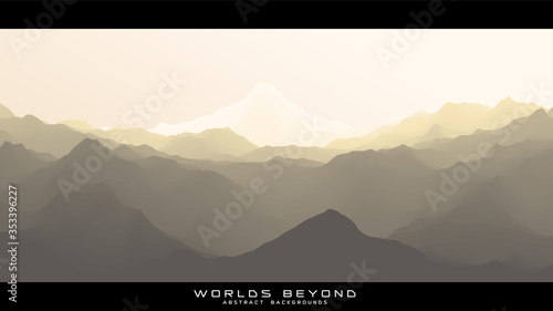 Worlds beyond abstract landscapes. Vector beautiful misty fog over mountain slopes. Abstract gradient eroded terrain surface background. Colorful waves.