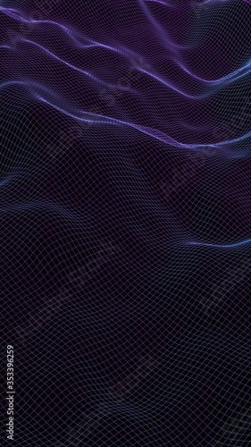 Abstract landscape on a dark background. Cyberspace purple grid. hi tech network. 3D illustration