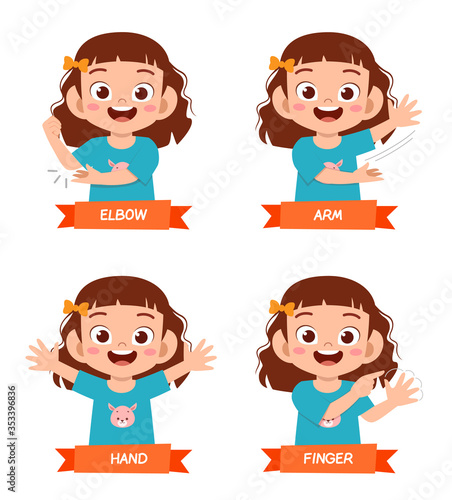 happy cute kid girl study body part anatomy