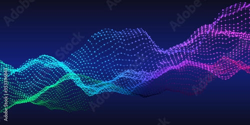 Abstract  technology  background with color grid on dark blue.  Business concept of artificial intelligence. Big data. Quantum virtual cryptography banner.