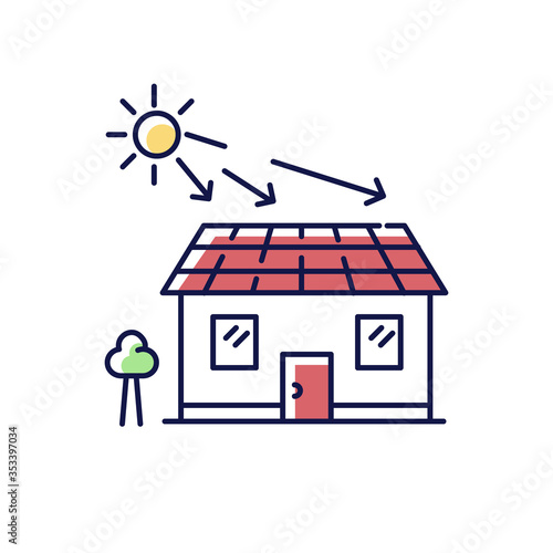 Solar batteries RGB color icon. Ecological power generation for home. Electricity supply. Install rooftop batteries. Eco friendly energy production in building. Isolated vector illustration