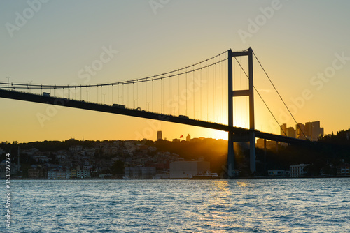 Istanbul sunset as seen from Bosphorus strait with the silhouettes - Istanbul, Turkey