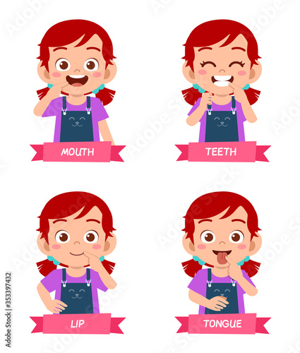 happy cute kid girl study body part anatomy