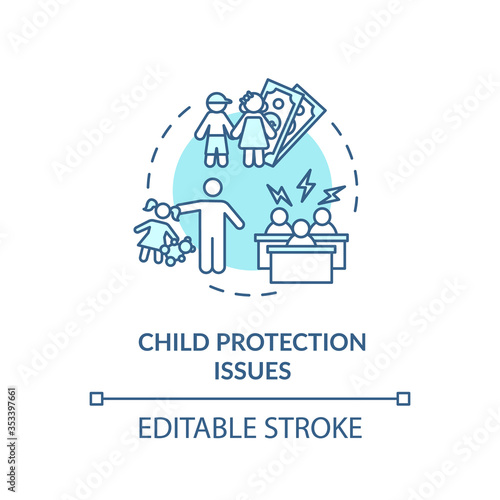 Child protection issues turquoise concept icon. Kids physical and emotional abuse prevention idea thin line illustration. Social worker. Vector isolated outline RGB color drawing. Editable stroke