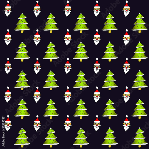 Santa Claus and Christmas tree seamless pattern vector