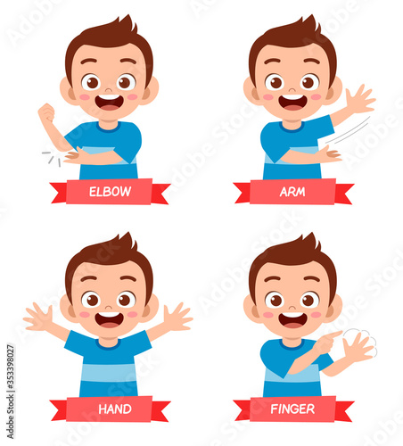 happy cute kid boy study body part anatomy