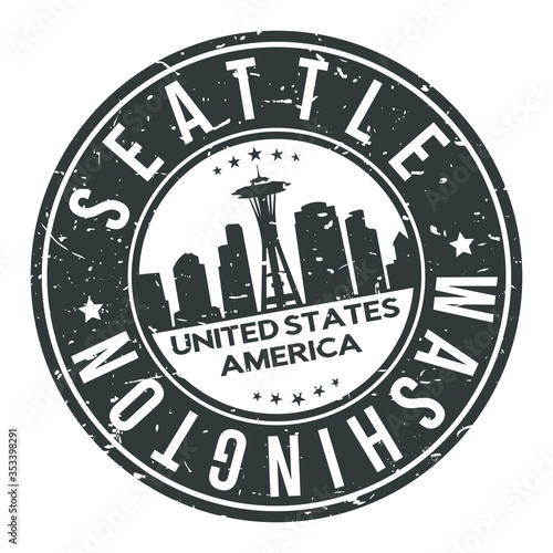 Seattle Washington USA Stamp Logo Icon Symbol Design Skyline City.