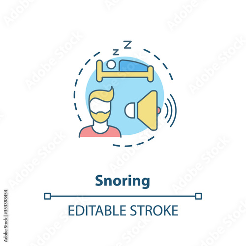 Snoring concept icon. Common mens health problem, sleep apnea idea thin line illustration. Annoying noise, disrupting chronic condition. Vector isolated outline RGB color drawing. Editable stroke photo