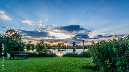 Sunset over the river Meuse in the city of Roermond in the southern province of Limburg, The Netherlands.